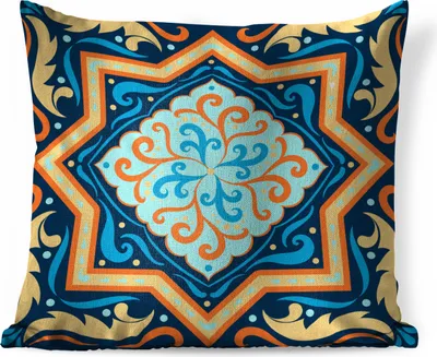 Produktbild von MuchoWow® Zierkissen Sofakissen Wohnzimmer Dekokissen 45x45 cm Stern - Orange - Blau - Muster - Schlafpolster - Polster für das Sofa