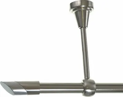 Produktbild von Gardinenstange Set Edelstahl Look Metall Ø 16mm zur Deckenträger 1-lauf Modern Schräge, Länge wählbar H14 E13