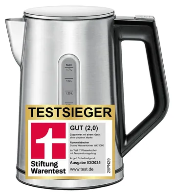 Productafbeelding van Waterkoker Sunny WK 3000 (roestvrij staal/zwart, 3.000 Watt, 1,7 liter)