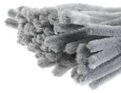 Pfeifenreiniger 15mm dicker Chenille-Draht in Hellgrau, 15er Pack zum Basteln.