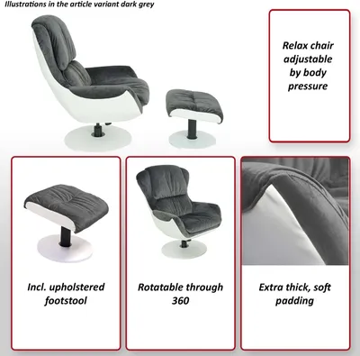 Obrázek produktu pro Relaxační křeslo HWC-E52, TV křeslo TV křeslo taburet, otočné samet/Imitace kůže  tmavě šedá