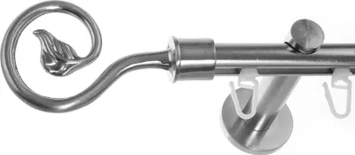 Produktbild von BASIT® Innenlauf Gardinenstange Edelstahl Look 16mm Wandträger 1-läufig modern mit Blatt H70 E20