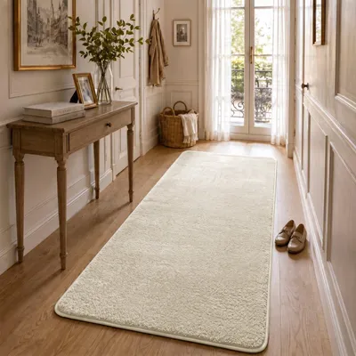 Zdjęcie produktu dla VOUNOT® Miękki dywan z krótkim włosiem do salonu z matą antypoślizgową 80 x 200 cm, beżowy
