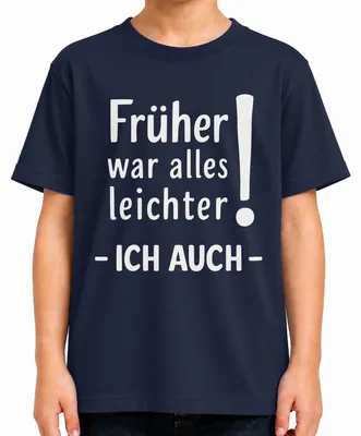 Productafbeelding van Vroeger was alles toch makkelijker. Ik ben ook gepensioneerd. Cadeau voor een kind. T-shirt, marineblauw, maat 104