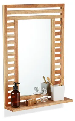 Produktbild von Badezimmerspiegel Wandspiegel Wandspiegel mit Ablage - Rechteckig - Nussbaum - 70 x 50 x 12 cm