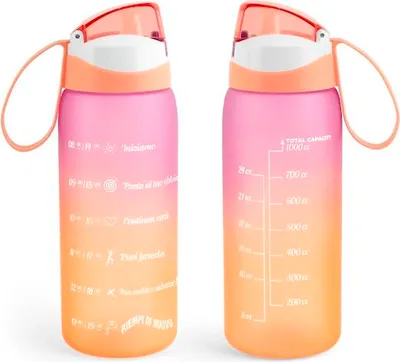 Produktbild von Motivationsflasche aus pink/orangem Polycarbonat, 1 Liter