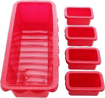 Produktbild von Silikonrechteckige Backformen, rote, 1 x 31 x 13 cm und 4 x 9 x 5,5 cm, für große und kleine Kuchen