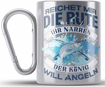 Produktbild von Trendation - Angler Edelstahl Tasse Karabiner Geschenk Männer Spruch Lustig für Fischer Geschenkidee Angeln Becher (Silber)