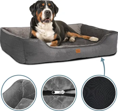 Produktbild von ib style® HAPPY MILO XL Hundebett 115x90 cm Grau Körbchen für Hunde & Katzen Haustierbett mit Reißverschluss Anti-Rutsch Unterseite