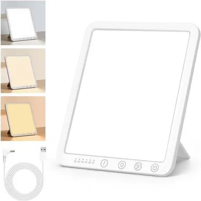 Obrázek produktu pro LED stolní lampa s dotykovým displejem – 3 barevné režimy – bez UV záření – bílá – dobíjení přes USB – světelná terapie – pracovní lampa