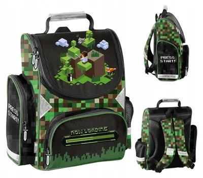 Produktbild von PASO Schulranzen – Schulrucksack mit einem Fach und einer Minecraft-Tasche