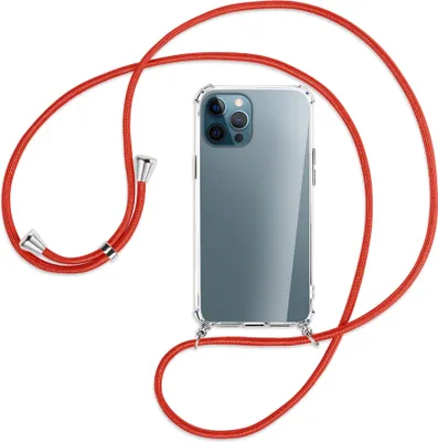 Produktbild von Handykette Backcover-Schutzhülle mit Band (Metall silberfarben) für Apple iPhone 12 Pro Max - rot