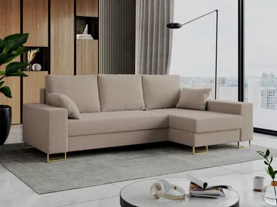 Produktbild von Ecksofa mit Schlaffunktion L-Form mit Bettkasten - DORIAN-Non - Hellbraun