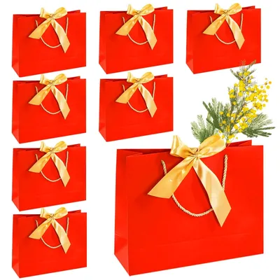 Produktbild von Set aus 8 roten Geschenktüten mit Schleife