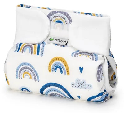 Produktbild von T-TOMI Orthopädisches Spreizhöschen für breites Wickeln – Klettverschluss – Blue rainbow (3–6 kg)