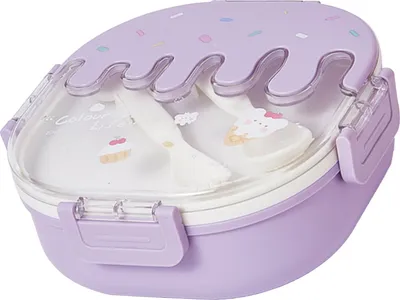 Image de Boîte à lunch Bento pour enfants et adultes 3 compartiments en plastique avec fourchette et cuillère pour l'école, le travail et le voyage Violet