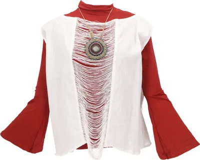 Produktbild von Goa Top, Kurzes Ethno StyleTop, Oversize Top - Weiß, Damen, Baumwolle, Größe: S