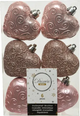 Produktbild von Christbaumschmuck Herzen 6cm Kunststoff 6 Stück - Rosa