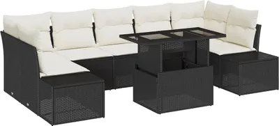 Immagine prodotto di vidaXL Set di divani con cuscini 8 pezzi in polirattan nero e crema