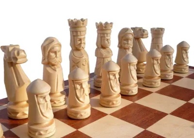 Produktbild von Schach Schachspiel SET intarsie Schachbrett 56 x 56 cm HANDGESCHNITZT Holz braun