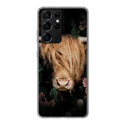 Produktbild von MuchoWow® Handyhülle Schutzhülle Hülle für Samsung Galaxy S21 Ultra Schottischer Highlander - Kuh - Blätter Silikon Softcase Handy Hülle - Mobiltelefon