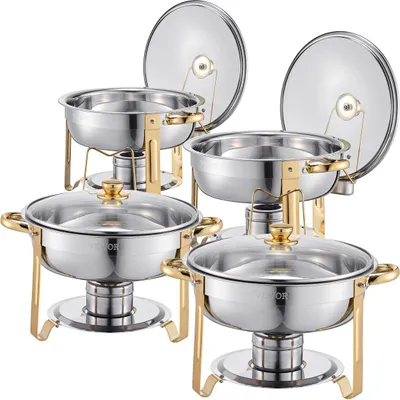 Produktbild von 5 Qt 4er-Pack Rundes Chafing Dish Buffet-Set Vollwertige Pfanne Edelstahl