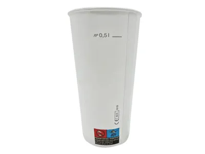 Zdjęcie produktu dla 50 sztuk kubków 500 ml, 90 x 170 mm, białe Kubki laboratoryjne/kubki do napojów o pojemności 500 ml z podziałką 0,5 l