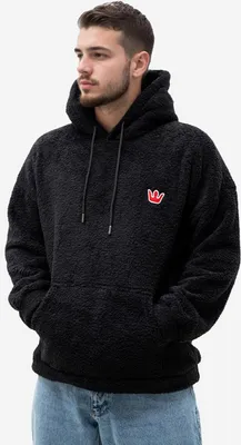 Produktbild von Kapuzenpullover Herren Sherpa Kapuzen-Sweatshirt Oversize Schwarz Teddy Simple Crown L