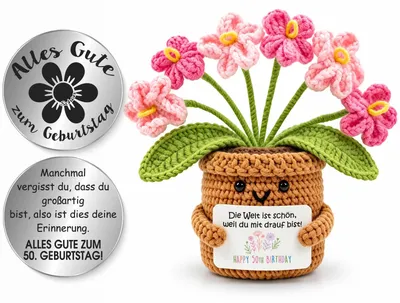 Pocket Hug Vergissmeinnicht Figur aus Wolle, Glücksbringer, 50. Geburtstag