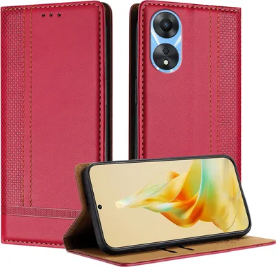 Produktbild von Handyhülle für OPPO A78 5G Leder Flip Klappbare Schutzhülle mit Standfunktion Rot