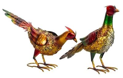 Produktbild von Fasanen Paar 29cm/35cm Metall bunte Vogelfiguren Gartenfiguren Dekoration