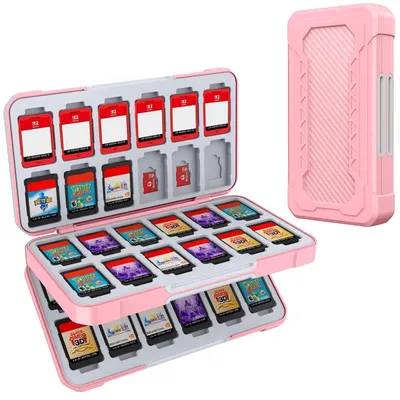 Produktbild von Nintendo Switch 2 / Lite / OLED Aufbewahrungsbox, 48 Game Cards + 24 Micro SD, Karbon-Design, Magnetverschluss, robuster Schutz für unterwegs