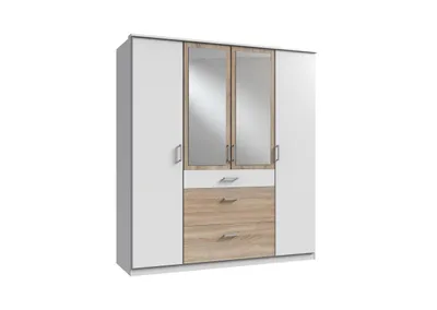 Produktbild von Kleiderschrank Click in Weiß mit Eiche Sägerau - Kleiderschrank 179 cm Breite mit Spiegel