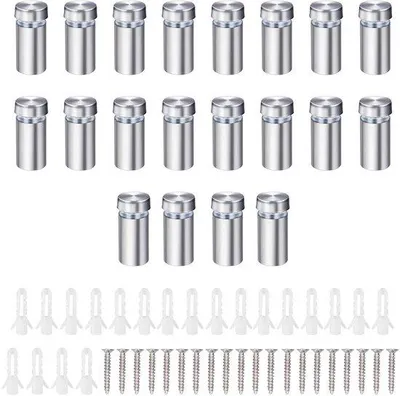 Image de 20 supports en verre galvanisés, 12 x 30 mm - Ancrages pour verre - Entretoises - Supports pour verre - Couleur argent