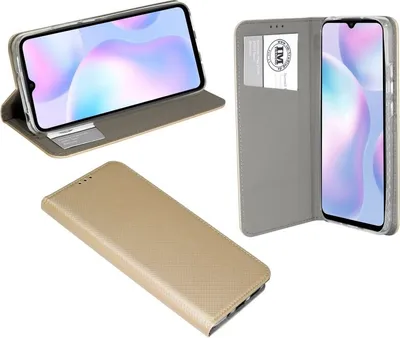 Obrázok produktu pre Knižkové puzdro "Smart" XIAOMI REDMI 9A kryt mobilného telefónu ochranný kryt s funkciou stojana, slot na kartu zlatý