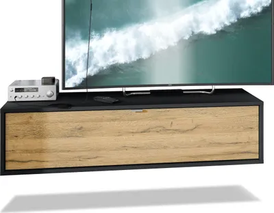Produktbild von Vladon TV Board Lana 120 Hängeschrank Lowboard 120 x 29 x 37 cm,  Germany, Korpus in Schwarz matt, Fronten in Eiche Natur | Große Farbauswahl