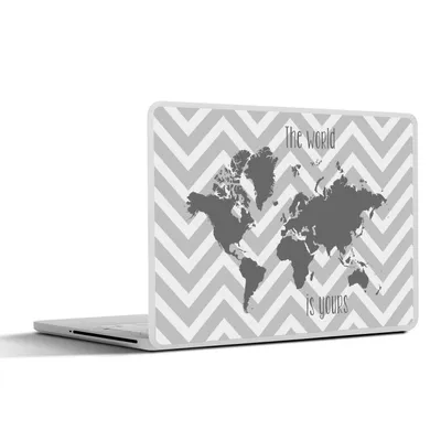 Produktbild von MuchoWow® Laptop Aufkleber Sticker Cover Eine graue Weltkarte mit englischem Text - schwarz und weiß 25x18 cm - Laptop-Deko