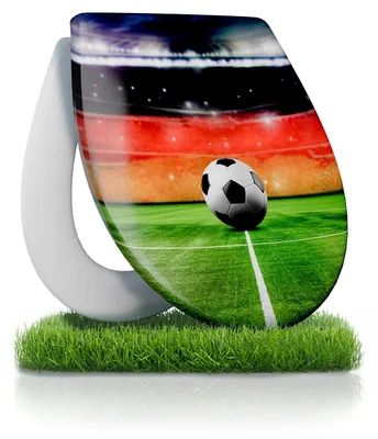 Produktbild von Calmwaters® WC Sitz Fußball mit Absenkautomatik, Toilettendeckel Motiv Halbzeitpause, antibakterielles Duroplast, leichte Montage, bis 250kg, EU, Klobrille abnehmbar, KI-generiertes Bild