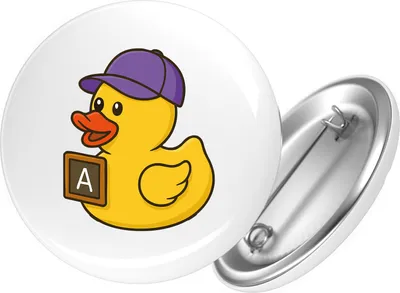 Produktbild von Huuraa Button Quietscheente Erziehung Comic Gummiente 25mm rund mit Sicherheitsnadel Ansteckbutton Geschenkidee
