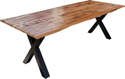 Produktbild von Esstisch Baumkante Massiv Mango naturfarben 220 x 100 schwarz X-Gestell DORA