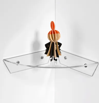 Produktbild von Viertelkreis Eckregal aus Acrylglas, Seitenlänge je 150mm - Zeigis® / Acrylregal / Wandboard / Wandkonsole / transparent / durchsichtig / Warenpräsentation / klar
