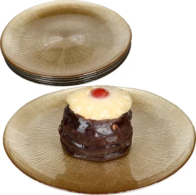 Produktbild von 6x Kairo Gold Kuchenteller Glas 6 Personen Dessertteller Relief