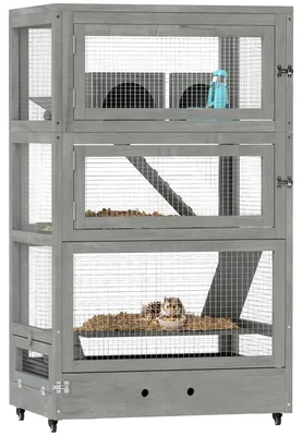 Produktbild von PawHut Hamsterkäfig aus Holz 4 Etagen Zwerghamster 65 x 45 x 109 cm Grau