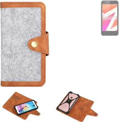 Produktbild von K-S-Trade Handyhülle kompatibel mit Lava Z1s Schutzhülle Filz-Hülle Kunst-Leder hellgrau braun (1x)
