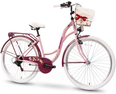 Obrázek produktu pro IwoBike, dámské městské kolo "Cherry Blossom", 28 palců, s přehazovačkou Shimano, s nosičem a košíkem na kolo