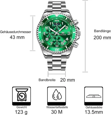 Produktbild von OLEVS Herrenuhr Analog Edelstahl Wasserdicht Leuchtzeiger Mondphase Chronograph mit Datum Klassisch Business Stil Armbanduhr für Herren
