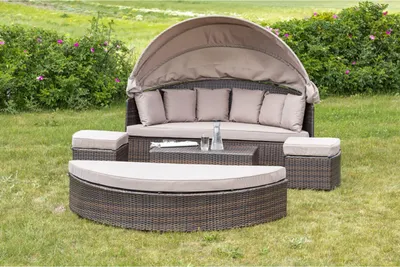 Obrázek produktu pro Merxx Relax Island "Riva" Ø 180 cm, včetně polštářů - hliníkový rám s plastovým proutím hnědý