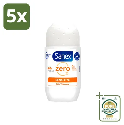 Immagine prodotto di 5 x Deodorante roll-on Sanex Zero% Sensitive - senza alcool e parabeni - 50 ml - confezione risparmio - 5 pezzi