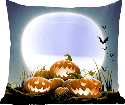 Produktbild von MuchoWow® Zierkissen Sofakissen Wohnzimmer Dekokissen 50x50 cm Eine Illustration von lachenden Kürbissen zu Halloween - Komfort - Sofakissen