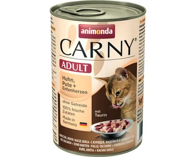 Zdjęcie produktu dla animonda Carny chicken, turkey + duck hearts, Dorosły, Kurczak, Kaczka, Serce, Indyk, 400 g, Nie zawiera ziarna, Bez soi